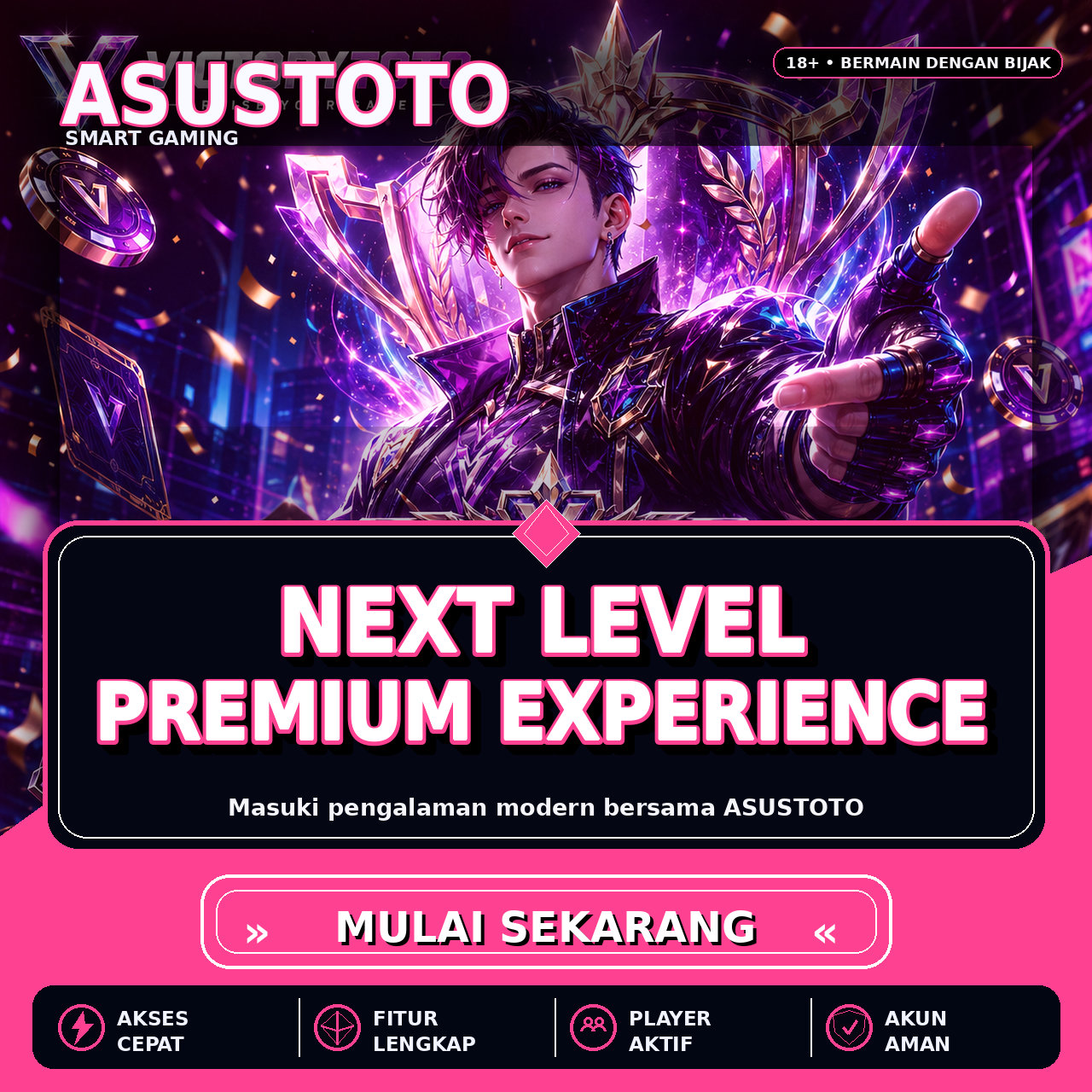 Banner ASUSTOTO — ilustrasi layanan dan kategori permainan